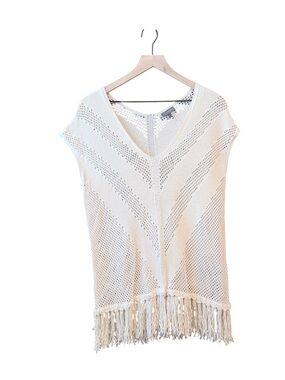 Vince Camuto Cream Crochet Fringe Swim Coverup
